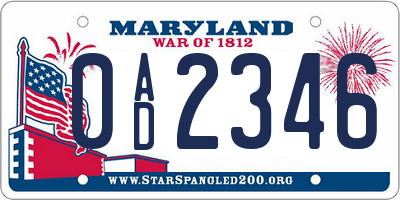 MD license plate 0AD2346