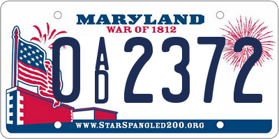 MD license plate 0AD2372