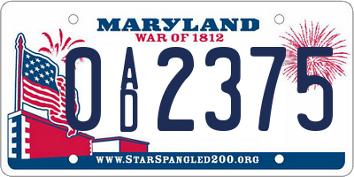MD license plate 0AD2375