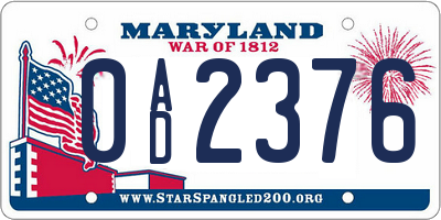 MD license plate 0AD2376