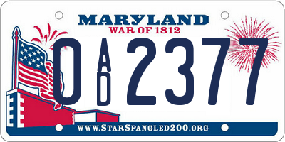 MD license plate 0AD2377