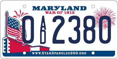 MD license plate 0AD2380