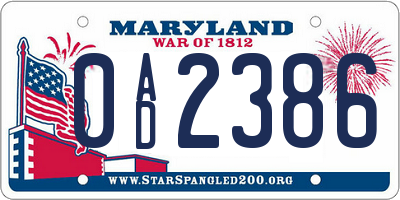 MD license plate 0AD2386