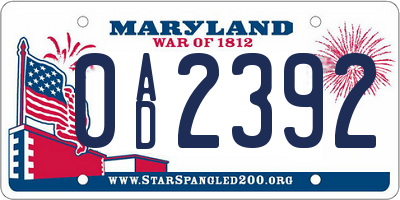 MD license plate 0AD2392