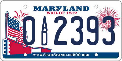 MD license plate 0AD2393