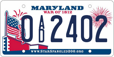 MD license plate 0AD2402