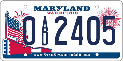 MD license plate 0AD2405