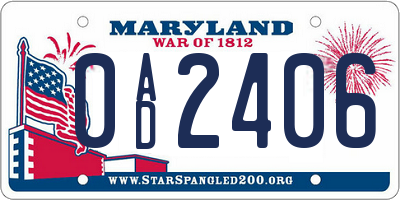 MD license plate 0AD2406