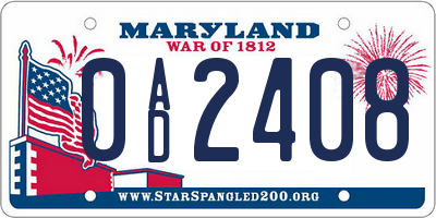 MD license plate 0AD2408