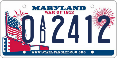 MD license plate 0AD2412