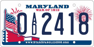 MD license plate 0AD2418
