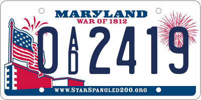 MD license plate 0AD2419