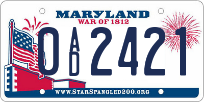 MD license plate 0AD2421