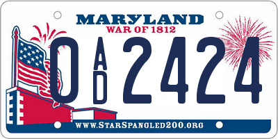 MD license plate 0AD2424