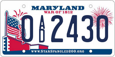 MD license plate 0AD2430
