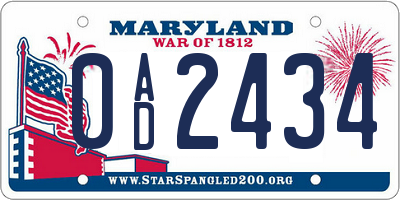 MD license plate 0AD2434