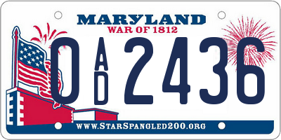 MD license plate 0AD2436