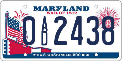 MD license plate 0AD2438