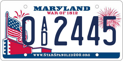 MD license plate 0AD2445