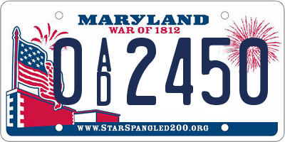 MD license plate 0AD2450
