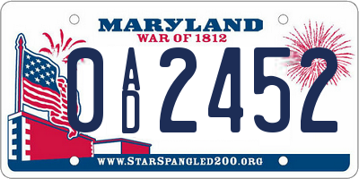 MD license plate 0AD2452