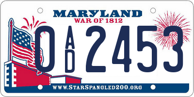 MD license plate 0AD2453