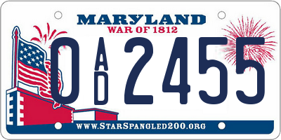 MD license plate 0AD2455