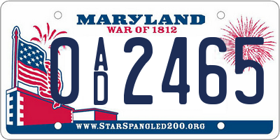 MD license plate 0AD2465