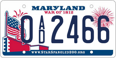 MD license plate 0AD2466