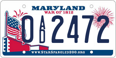 MD license plate 0AD2472