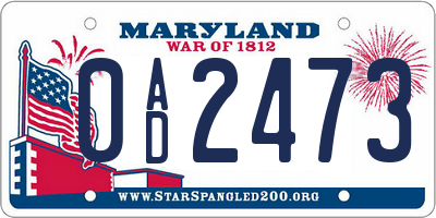 MD license plate 0AD2473