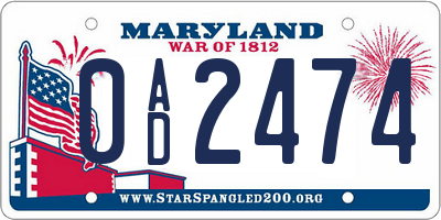 MD license plate 0AD2474