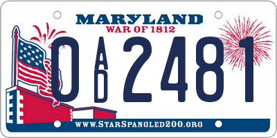 MD license plate 0AD2481