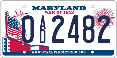 MD license plate 0AD2482