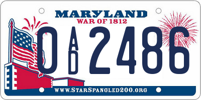 MD license plate 0AD2486