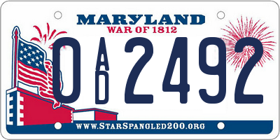 MD license plate 0AD2492