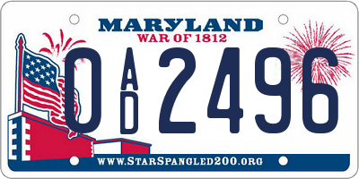 MD license plate 0AD2496