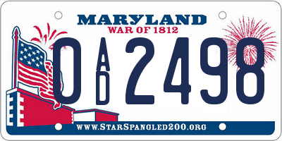 MD license plate 0AD2498