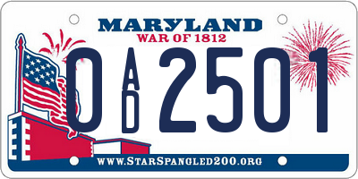 MD license plate 0AD2501