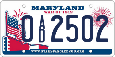 MD license plate 0AD2502