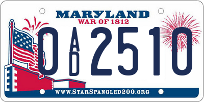 MD license plate 0AD2510