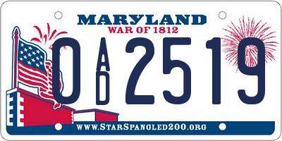 MD license plate 0AD2519