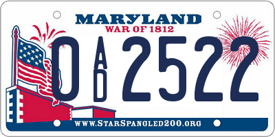MD license plate 0AD2522