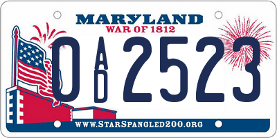 MD license plate 0AD2523