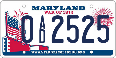 MD license plate 0AD2525