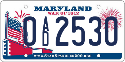 MD license plate 0AD2530