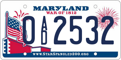 MD license plate 0AD2532