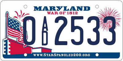 MD license plate 0AD2533