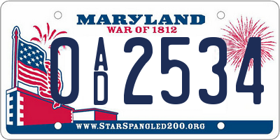 MD license plate 0AD2534