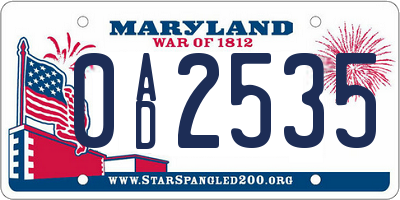 MD license plate 0AD2535